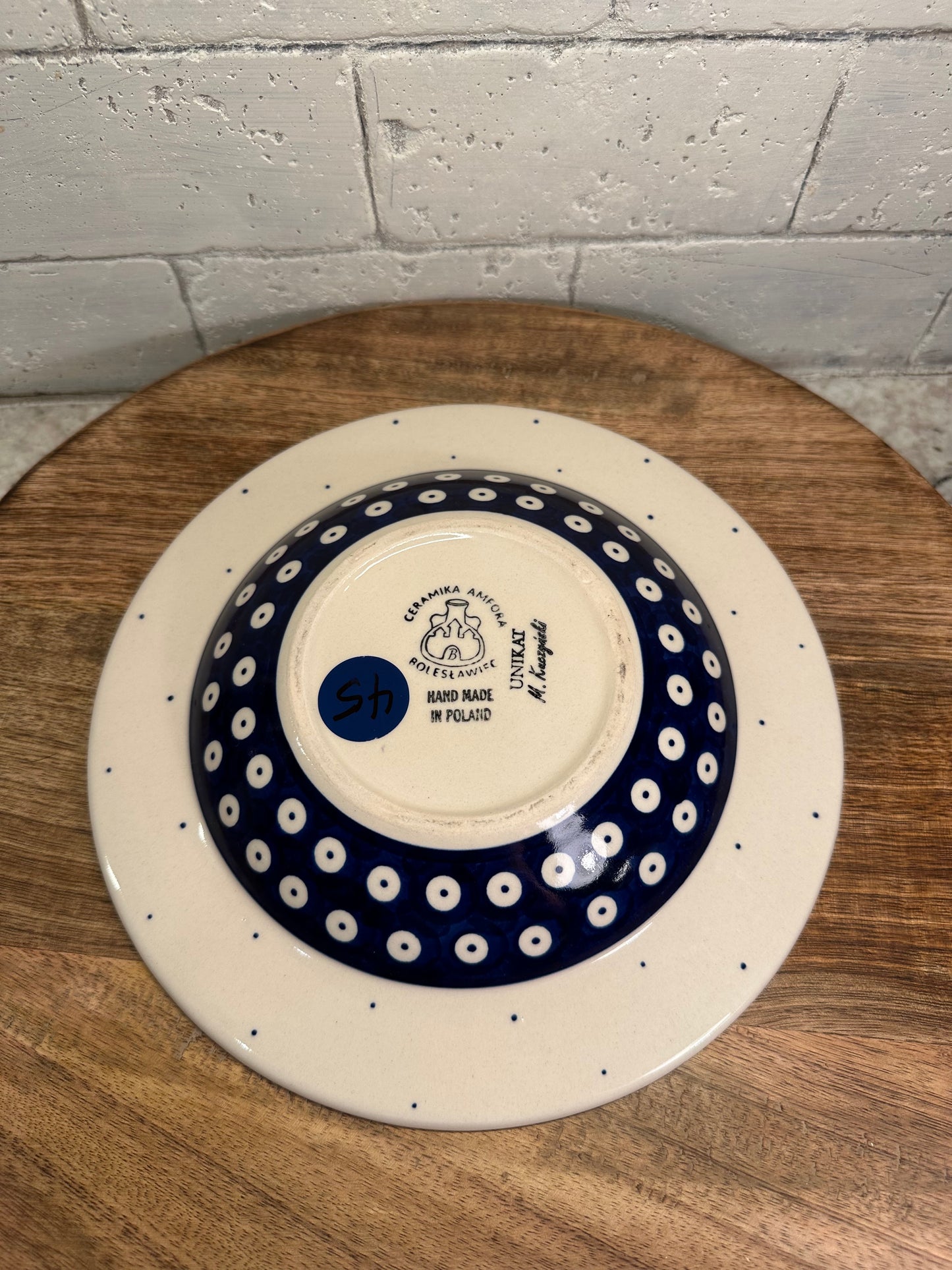 Ceramika Amfora Polish Pottery, Signature Unikat, Polish Town Lipped Pasta Bowl