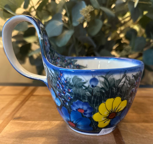 Kalich Polish Pottery, Art Level 2, Multicolor Poppies Soup Loop Mug/Bowl