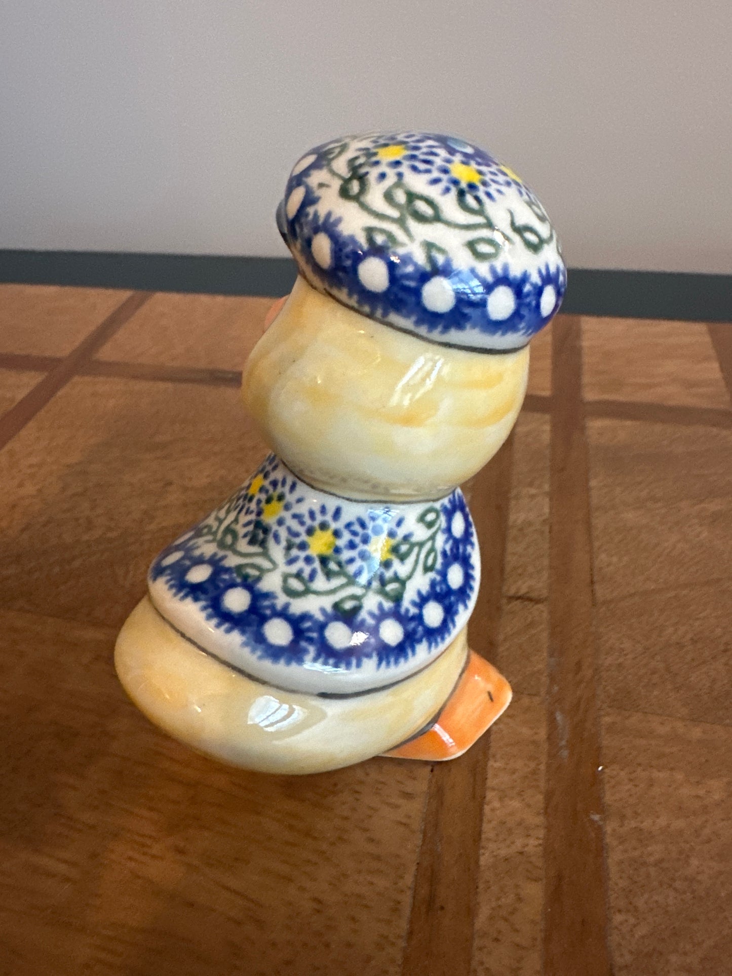 Vena Polish Pottery Birds Duck with Mushroom Hat