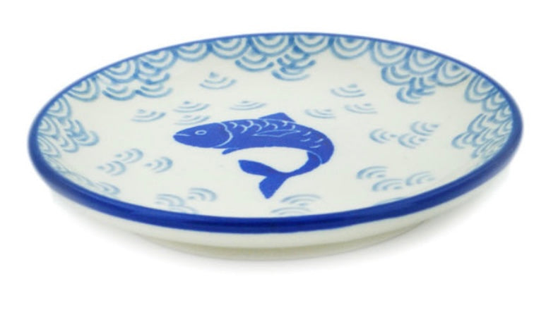 Ceramika Artystyczna Polish Pottery, Blue Herring Waters, Coaster/Mini Plate