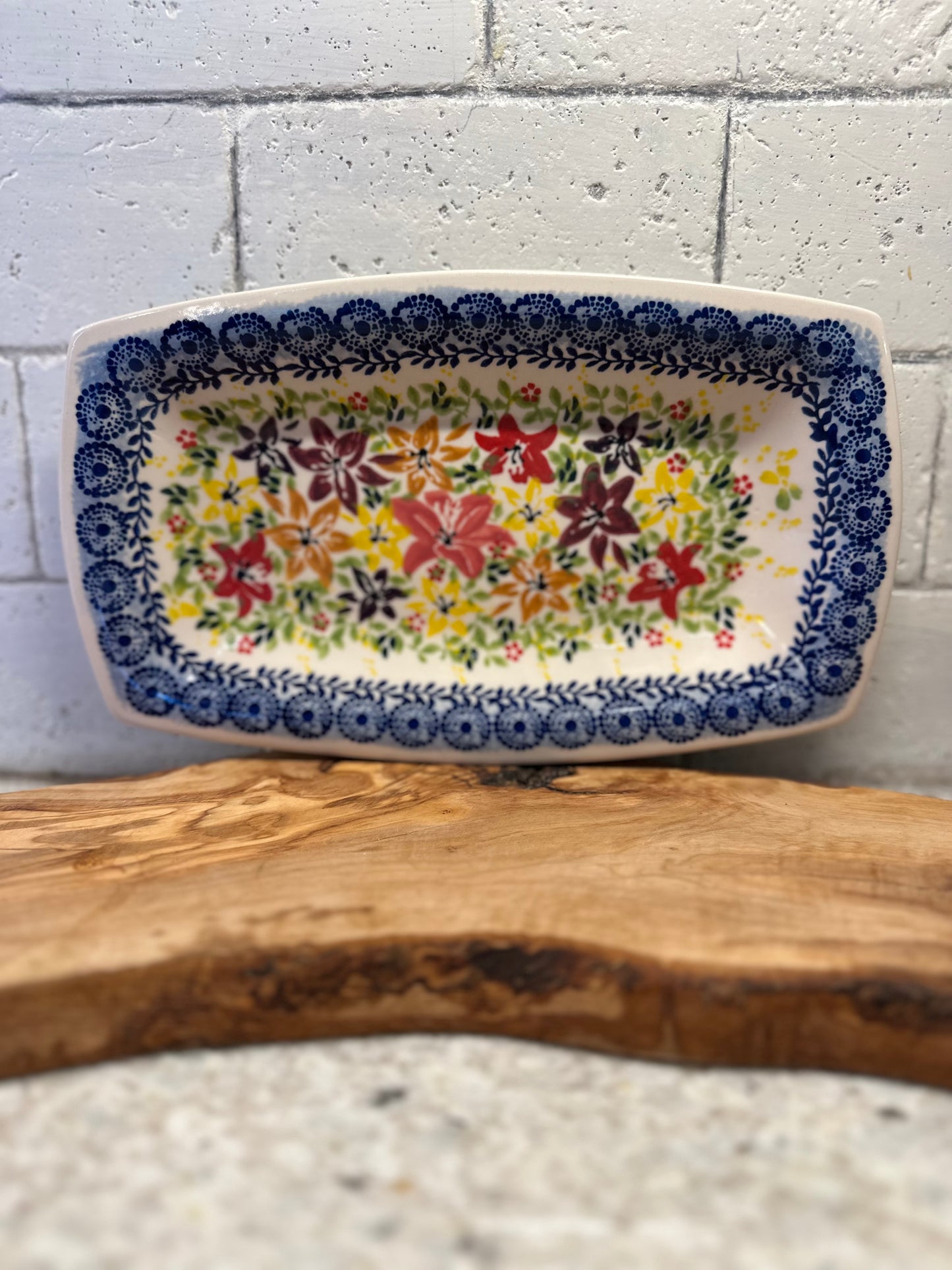 Ceramika Amfora Polish Pottery, Splash of Lilies, Rectangular Plate