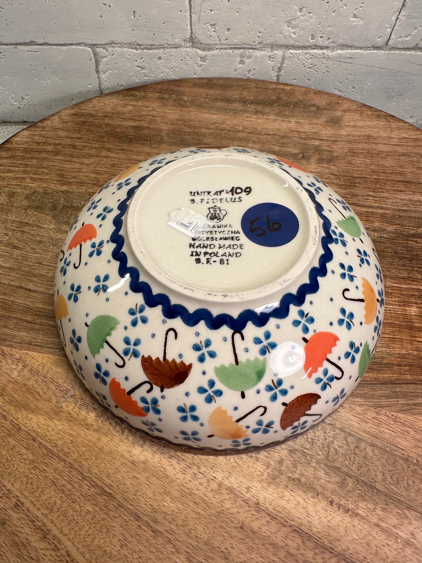 Ceramika Artystyczna Polish Pottery, Unikat Umbrellas, Bowl