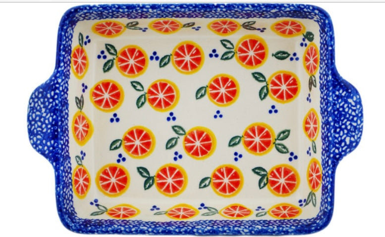Ceramika Bona Polish Pottery, Citrus Craze, Rectangular Baker with Handles