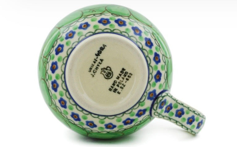 Ceramika Artystyczna, Unikat408A, Green Pansies, Medium Bubble Mug