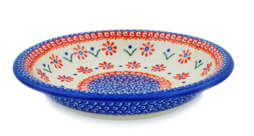 Ceramika Bona Polish Pottery, Red Daisy, Pasta Bowl