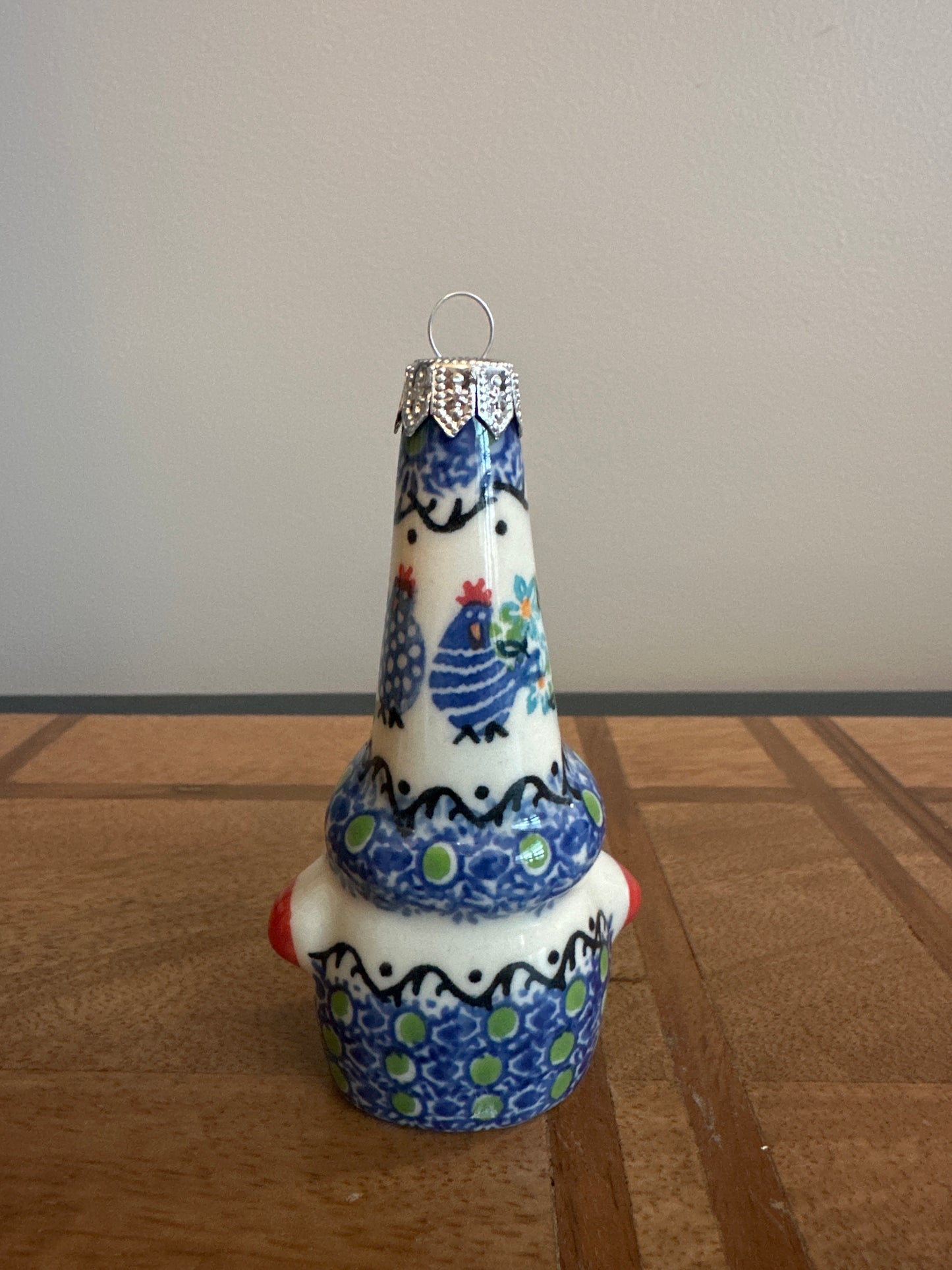 Galia Polish Pottery Blue Chickens Gnome Ornament