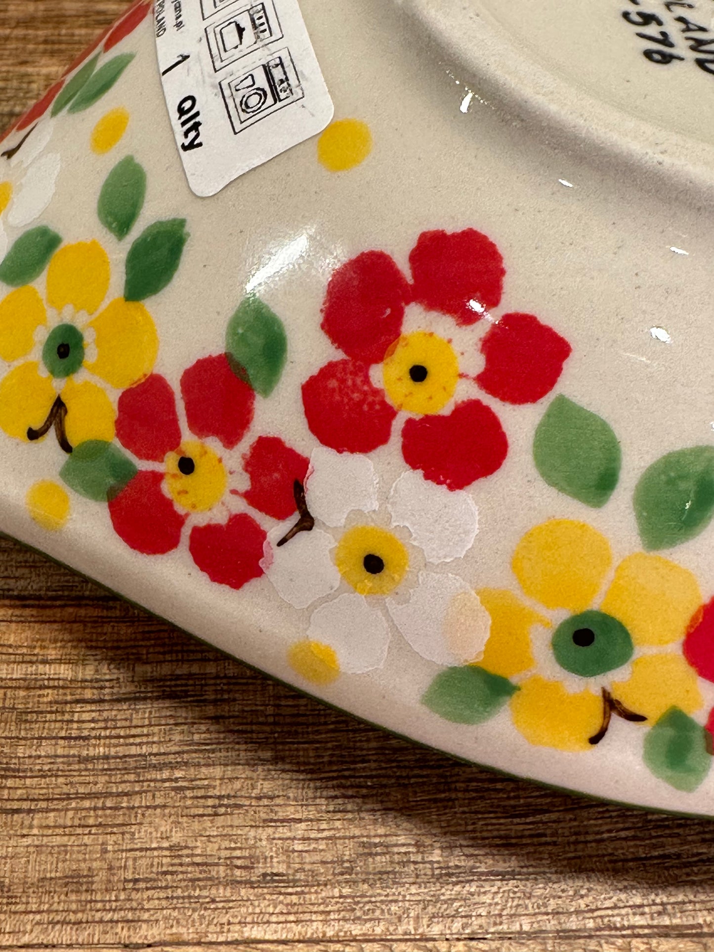 Ceramika Artystyczna Polish Pottery, Red, Yellow, White Floral Condiment Dish/Spoon Rest