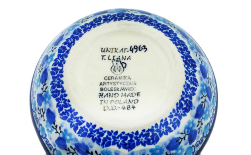 Ceramika Artystyczna Polish Pottery, Unikat Blue Wildflower Meadow, Condiment Dish/Spoon Rest