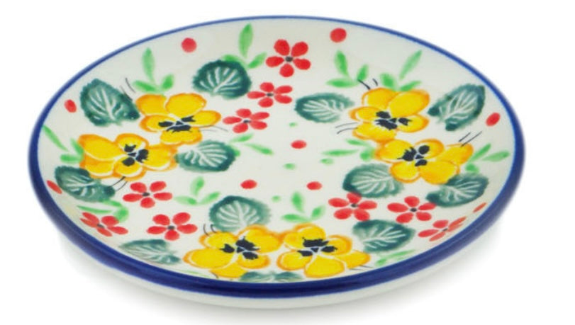 Ceramika Artystyczna Polish Pottery, Golden Pansy Garden, Mini Plate/Coaster