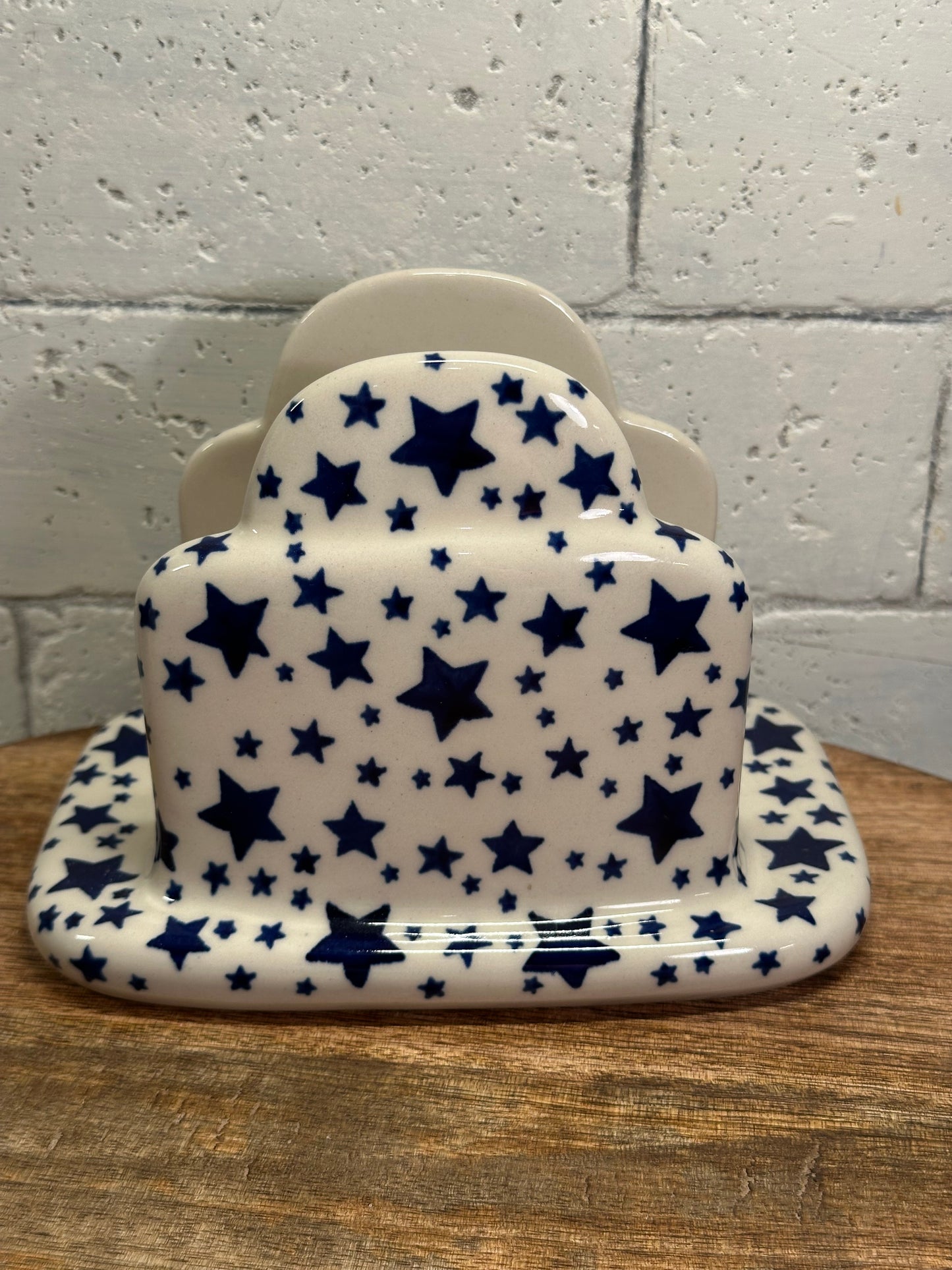 Ceramika Artystyczna Polish Pottery, Blue Stars Napkin Holder