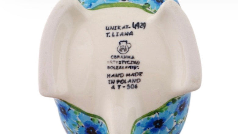 Ceramika Artystyczna, U4929, Blue Bachelor Buttons, Salt Cellar/Salt Pig/Sponge Holder Whale