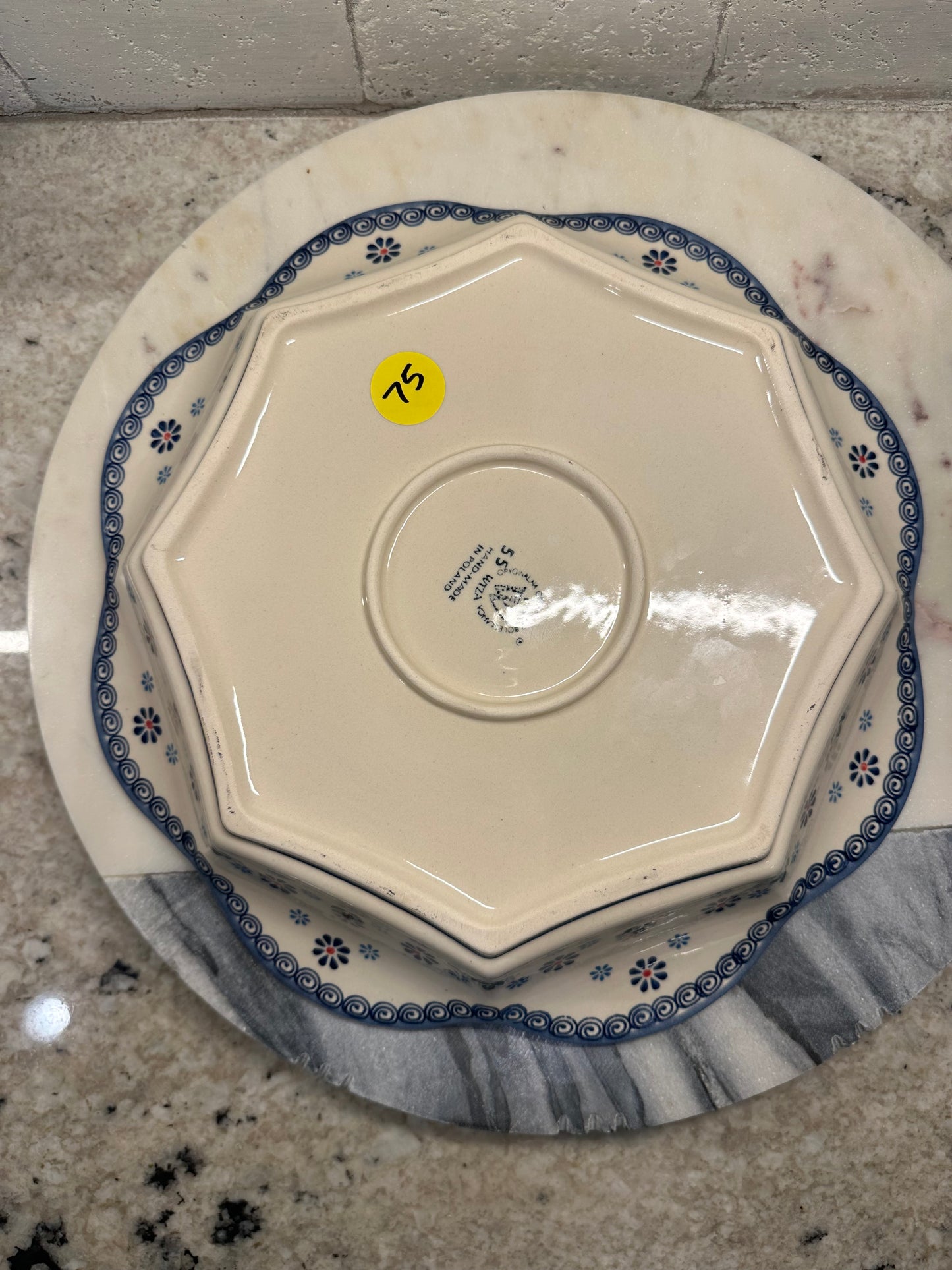 Wiza Polish Pottery, Scalloped 13" Baker/Serving Bowl, Preowned