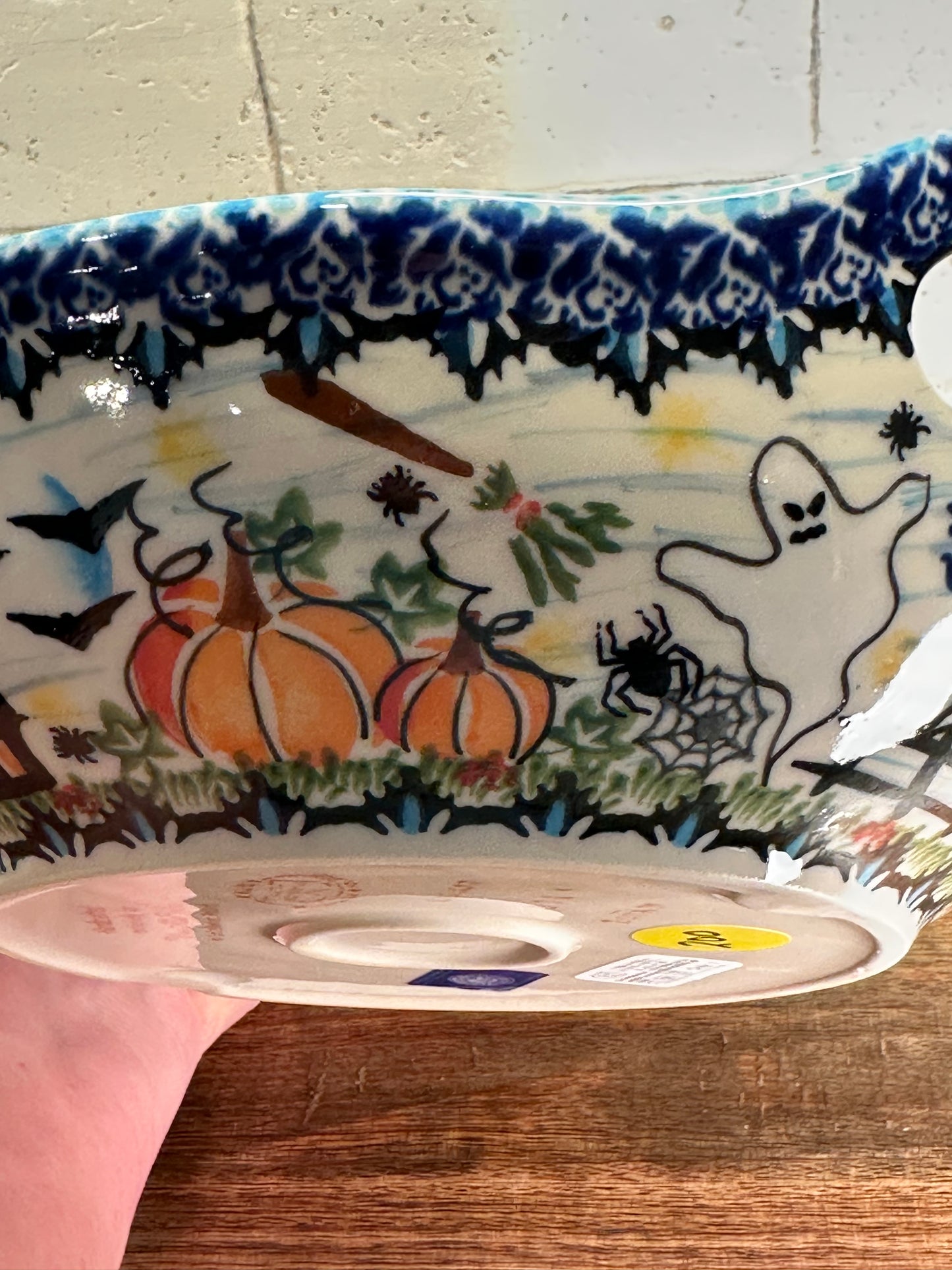 Kalich Polish Pottery, Unikat Halloween, Witches, Ghosts, Haunted House Handled Bowl/Server
