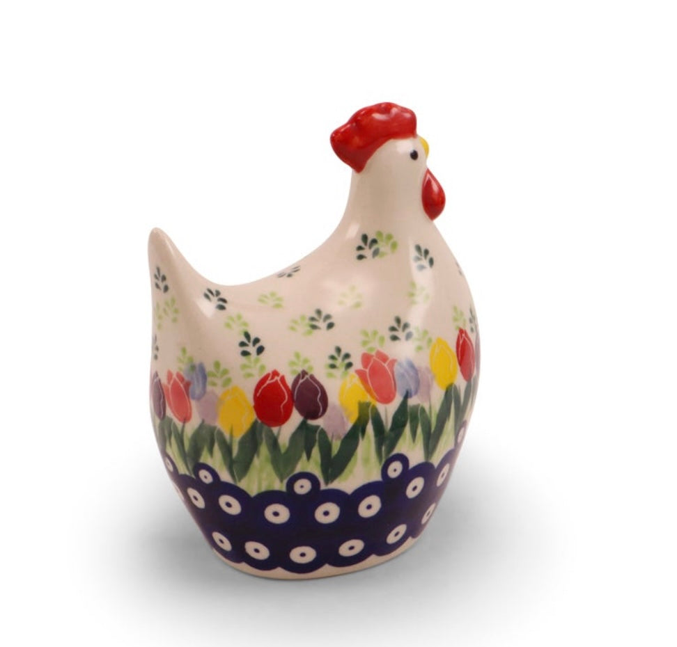 Ceramika Amfora Polish Pottery, Signature Unikat Tulip Time, Hen Figurine 5.5"