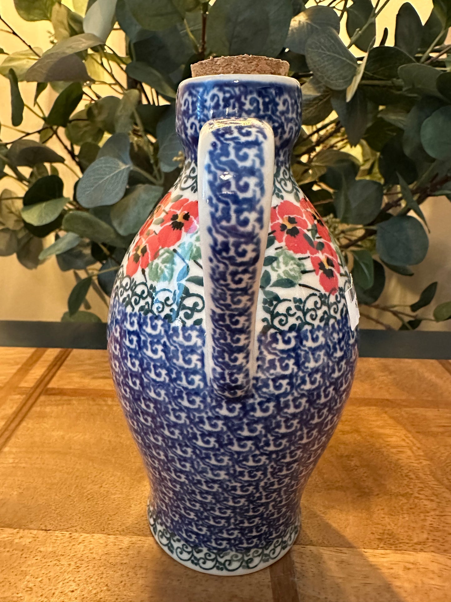 Ceramika Artystyczna Polish Pottery, Red Pansy, Bottle