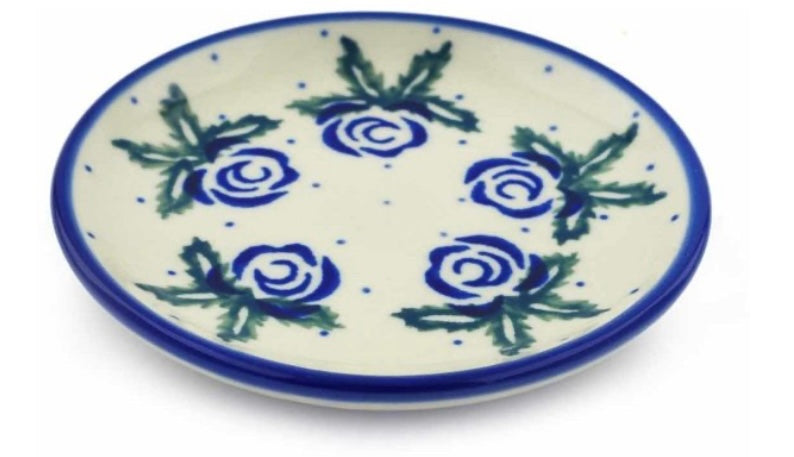 Ceramika Artystyczna Polish Pottery, Blue Rose, Mini Plate/Coaster