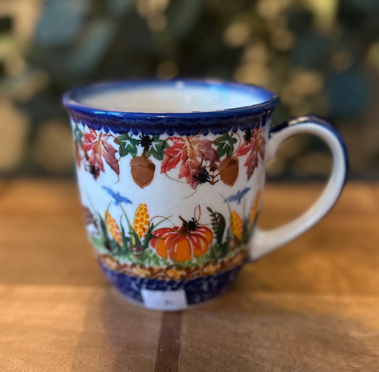 Kalich Polish Pottery, Art Level 1, Fall Hedgehog Pumpkin/Corn Field, Straight Mug 16 oz