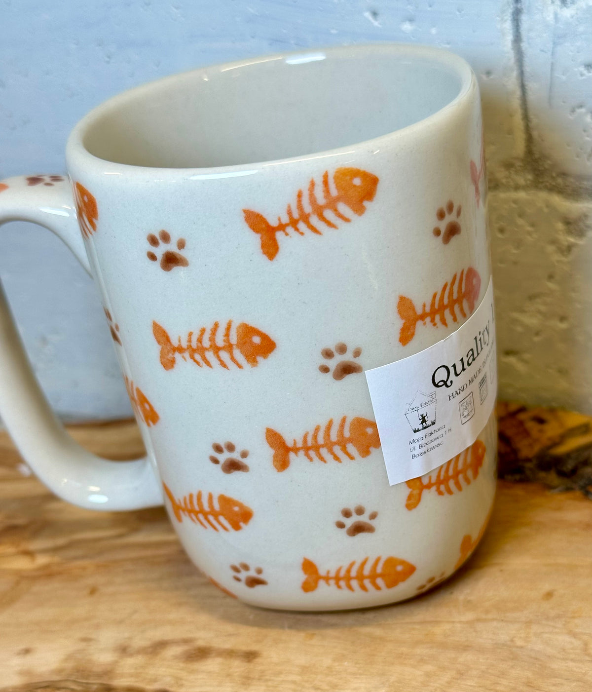 Moja Faktoria, Orange Square Kitty Face/Fish Scales Mug 10 oz