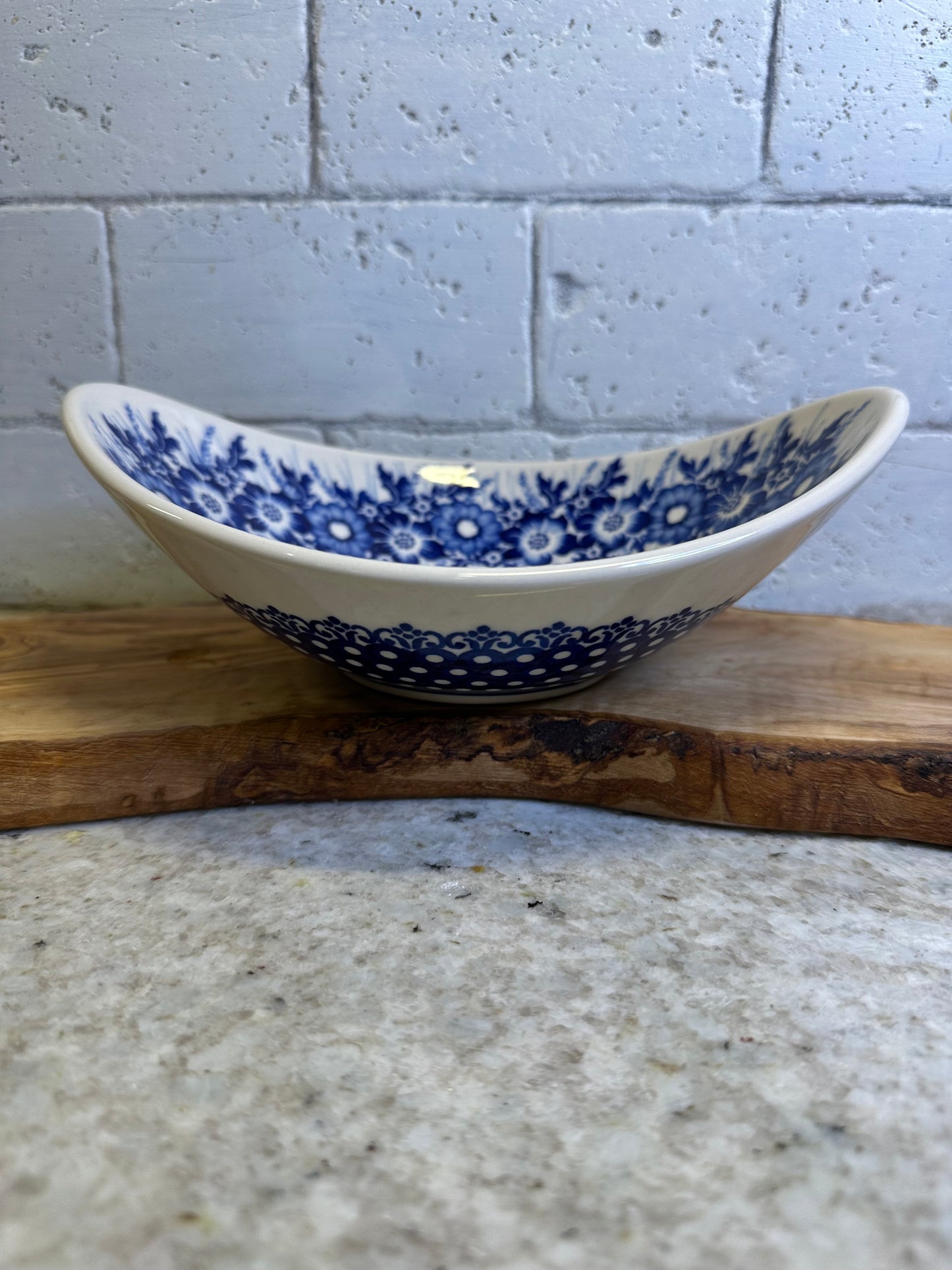 Kaola Polish Pottery, Signature Unikat, Bright Bouquet, Oval Boat Bowl
