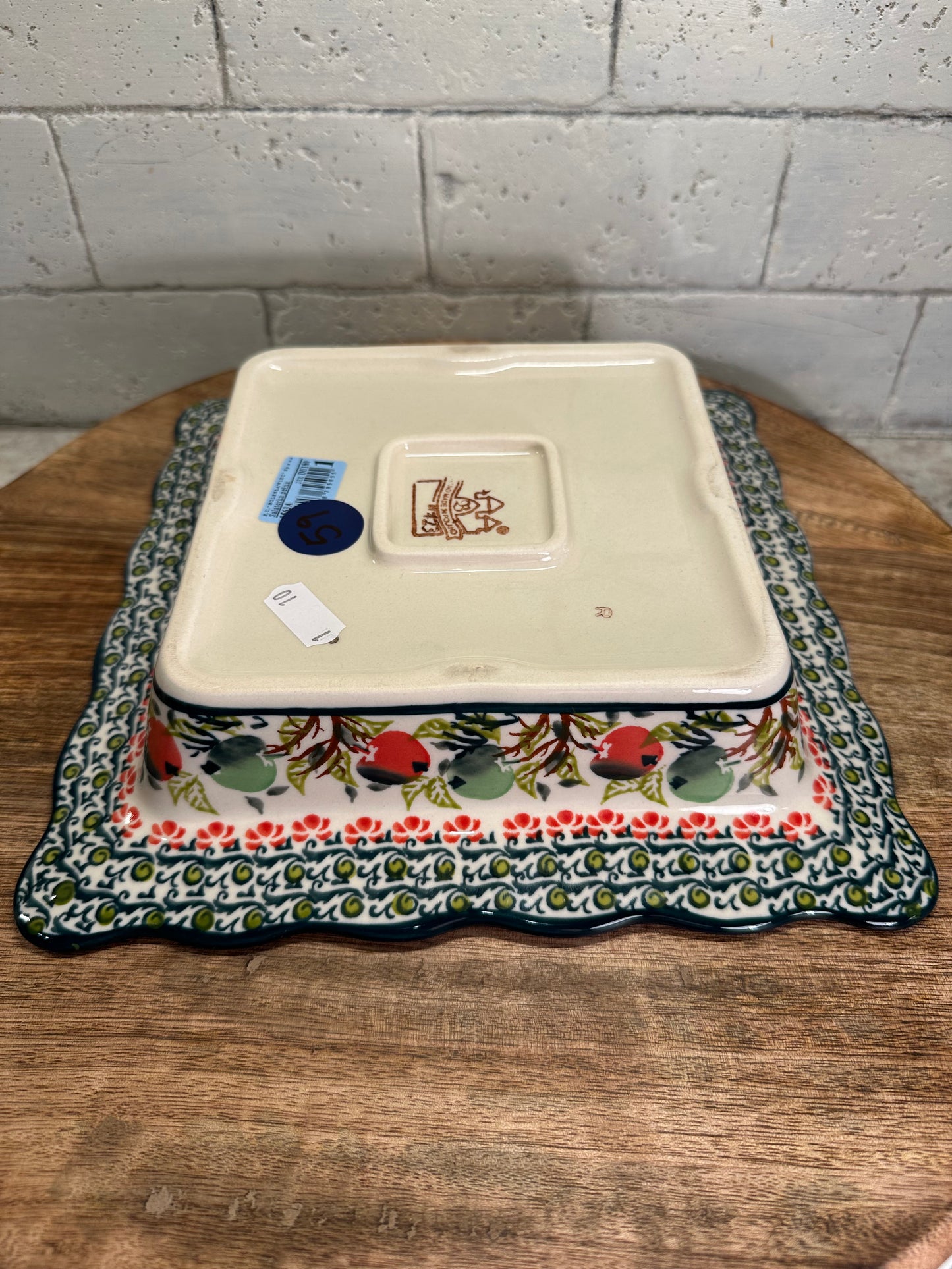 Ceramika Artystyczna Polish Pottery, Ruffled Square Lipped Salad Server/Baker