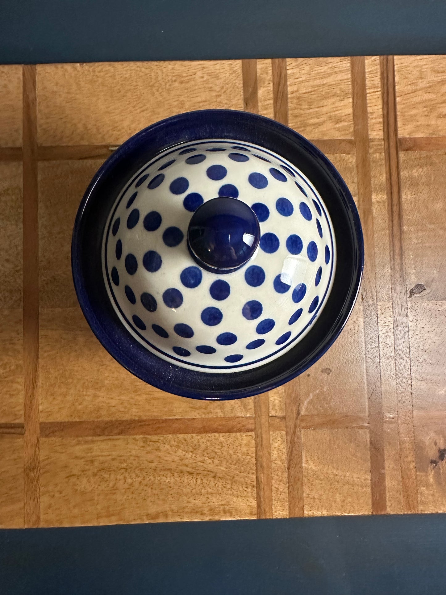 Ceramika Artystyczna Polish Pottery Traditional Polka Dot Delight Lidded Canister