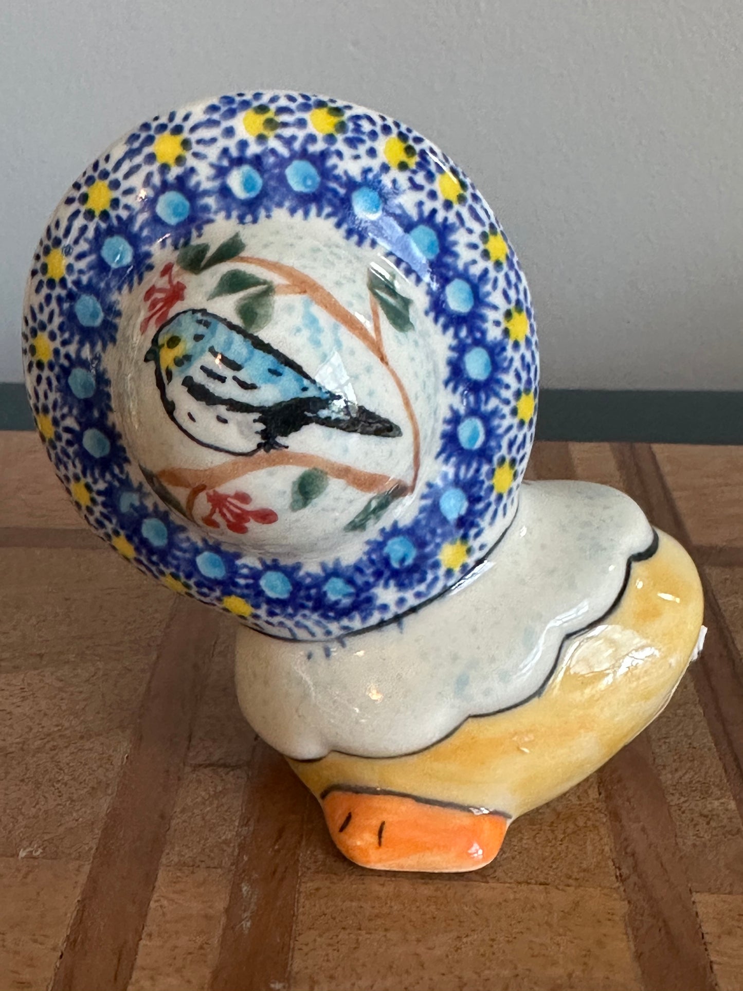 Vena Polish Pottery Bird and Berries Duck in Hat