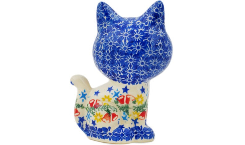 Ceramika Bona Polish Pottery, Wreath Of Bells, Cat Figurine