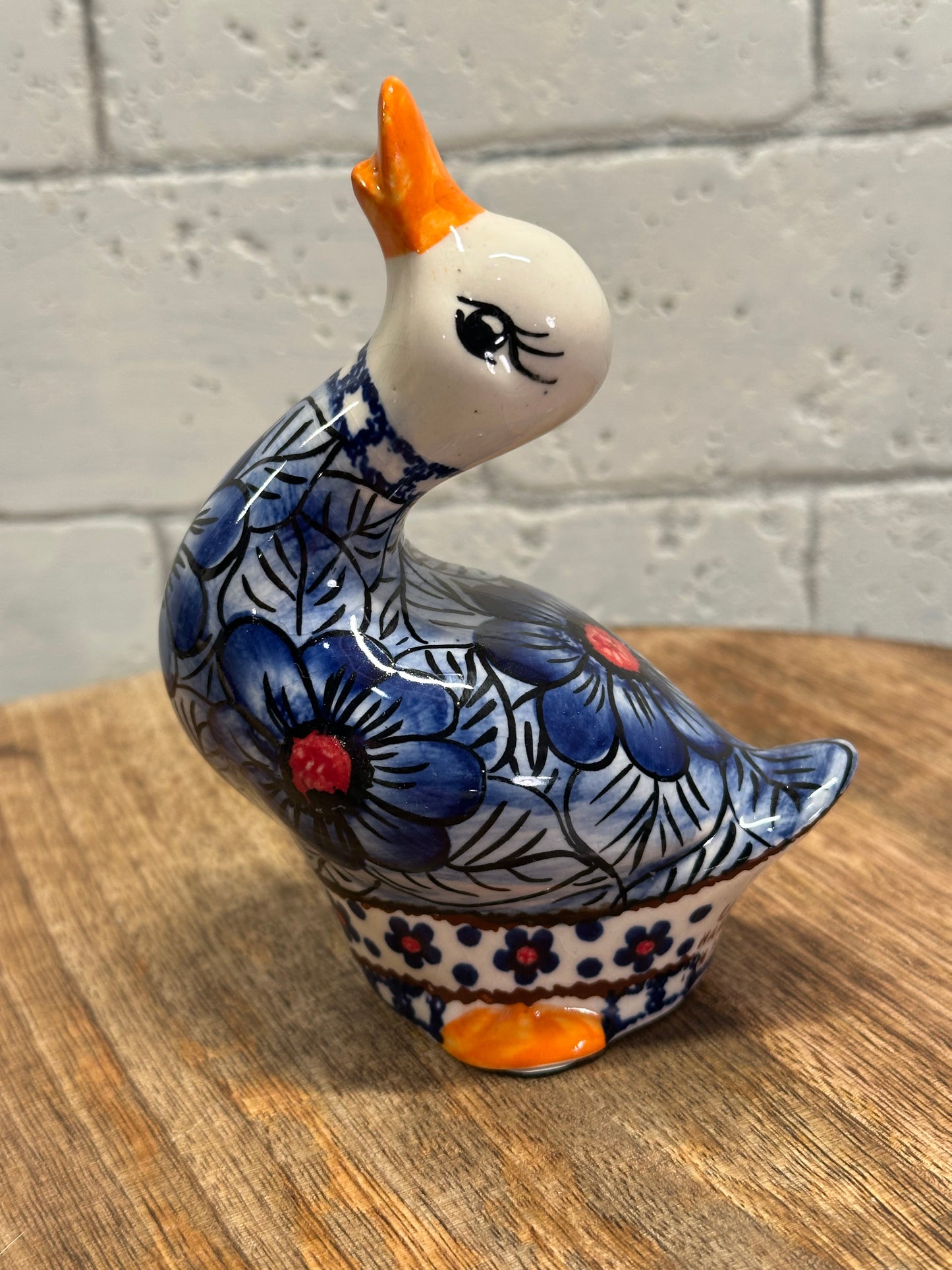 Ceramika Bona Polish Pottery, Floral Duck Figurine