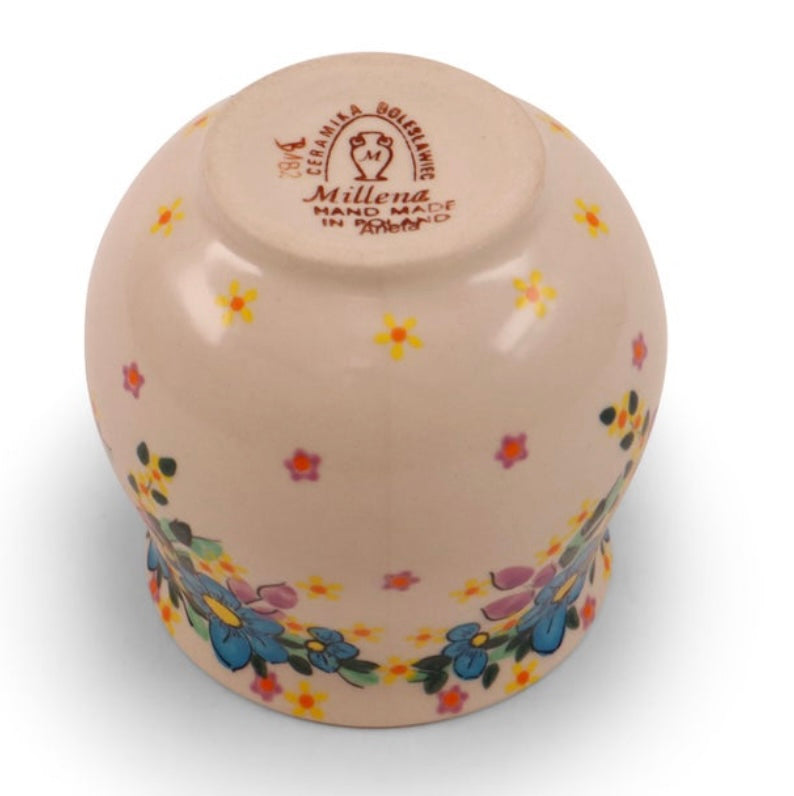 Millena Polish Pottery, Teal & Lavendar Floral Belly Mug