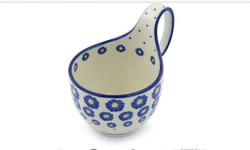 Ceramika Artystyczna Polish Pottery, Blue Zinnia, Loop Mug/Soup Bowl 16 oz