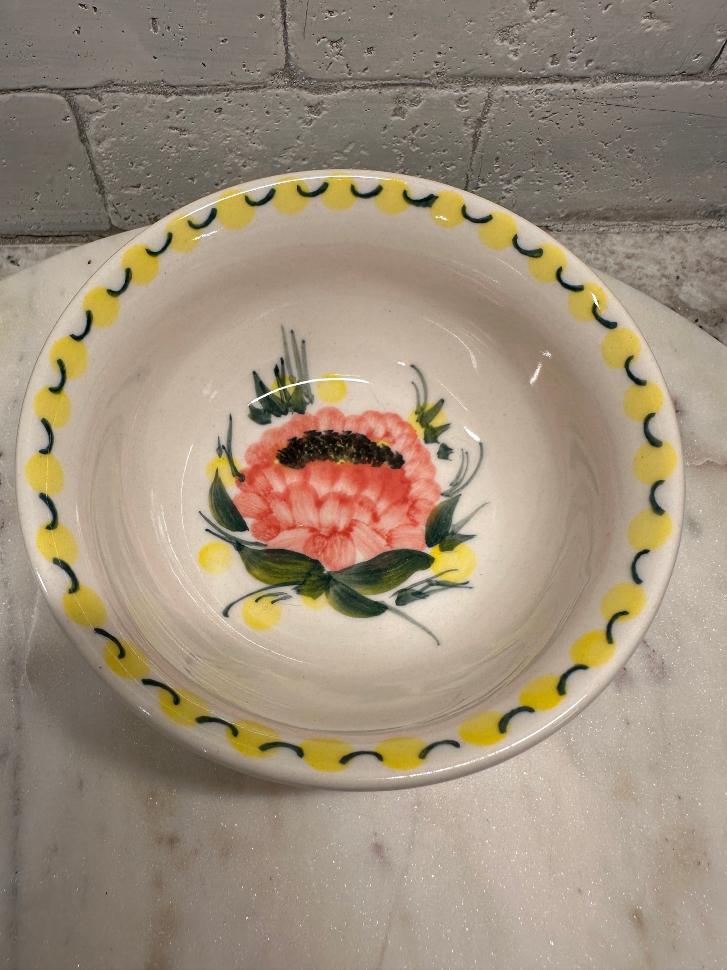 CER-A-NEILA Polish Pottery, Pink Floral with Yellow/Green Bowl, Preowned