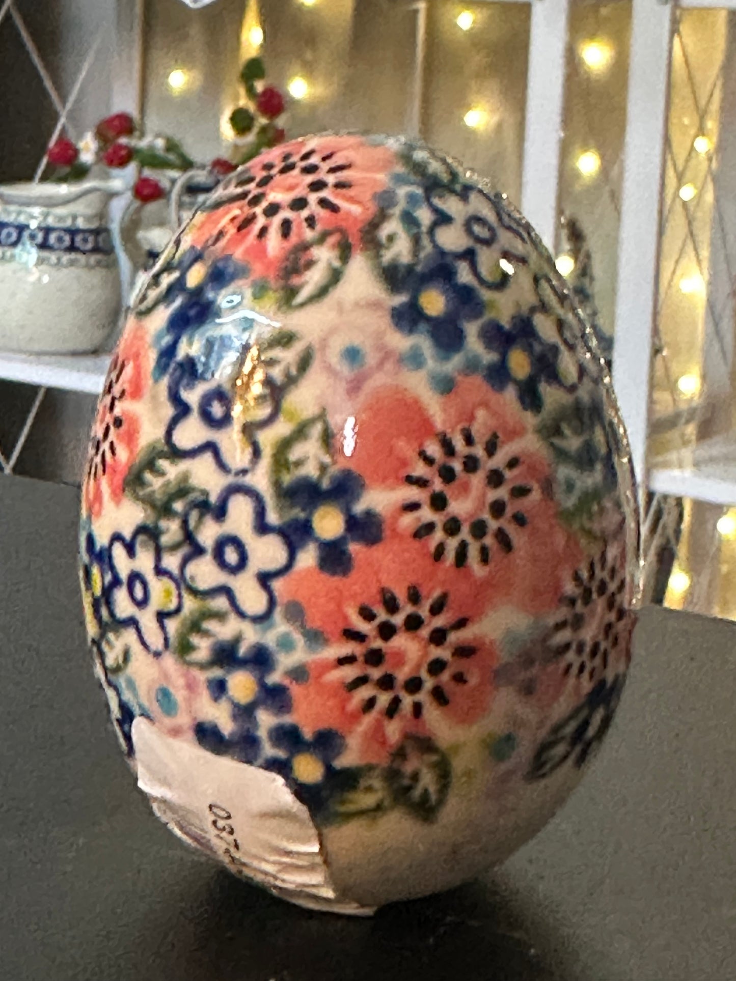 Vena, Blue and Pink Flowers Bunny, Ceramic Egg