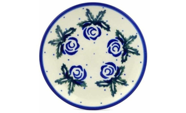 Ceramika Artystyczna Polish Pottery, Blue Rose, Mini Plate/Coaster