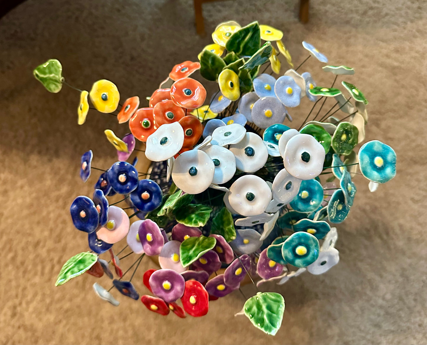 Manufaktura Polish Pottery Red with Yellow Middle Individual Posy Flower