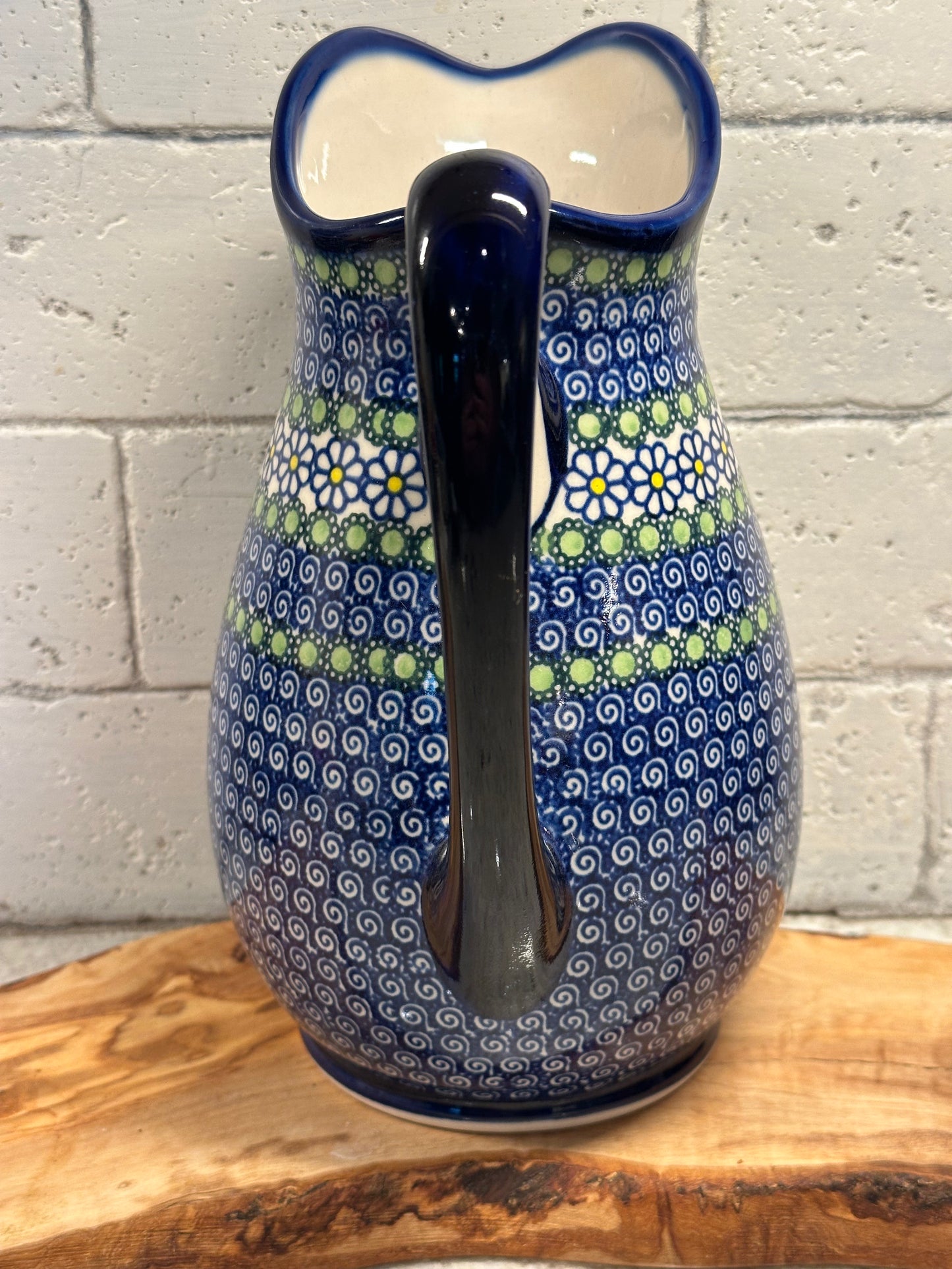 Kalich Polish Pottery, Blue, Green, Daisy 2 Liter Pitcher