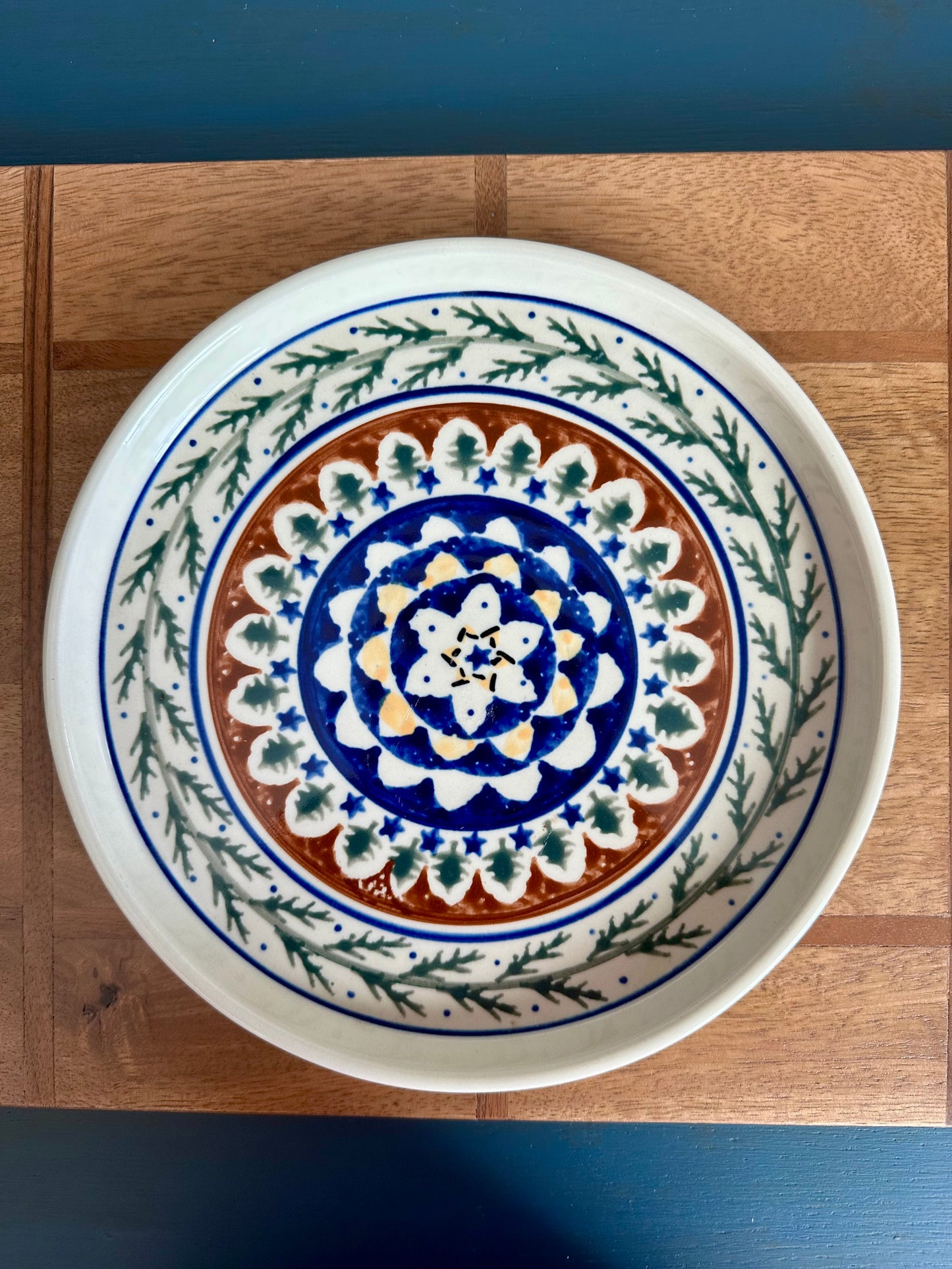 Preowned- Zaklady Polish Pottery 11" Cookie Plate, Pine Boughs