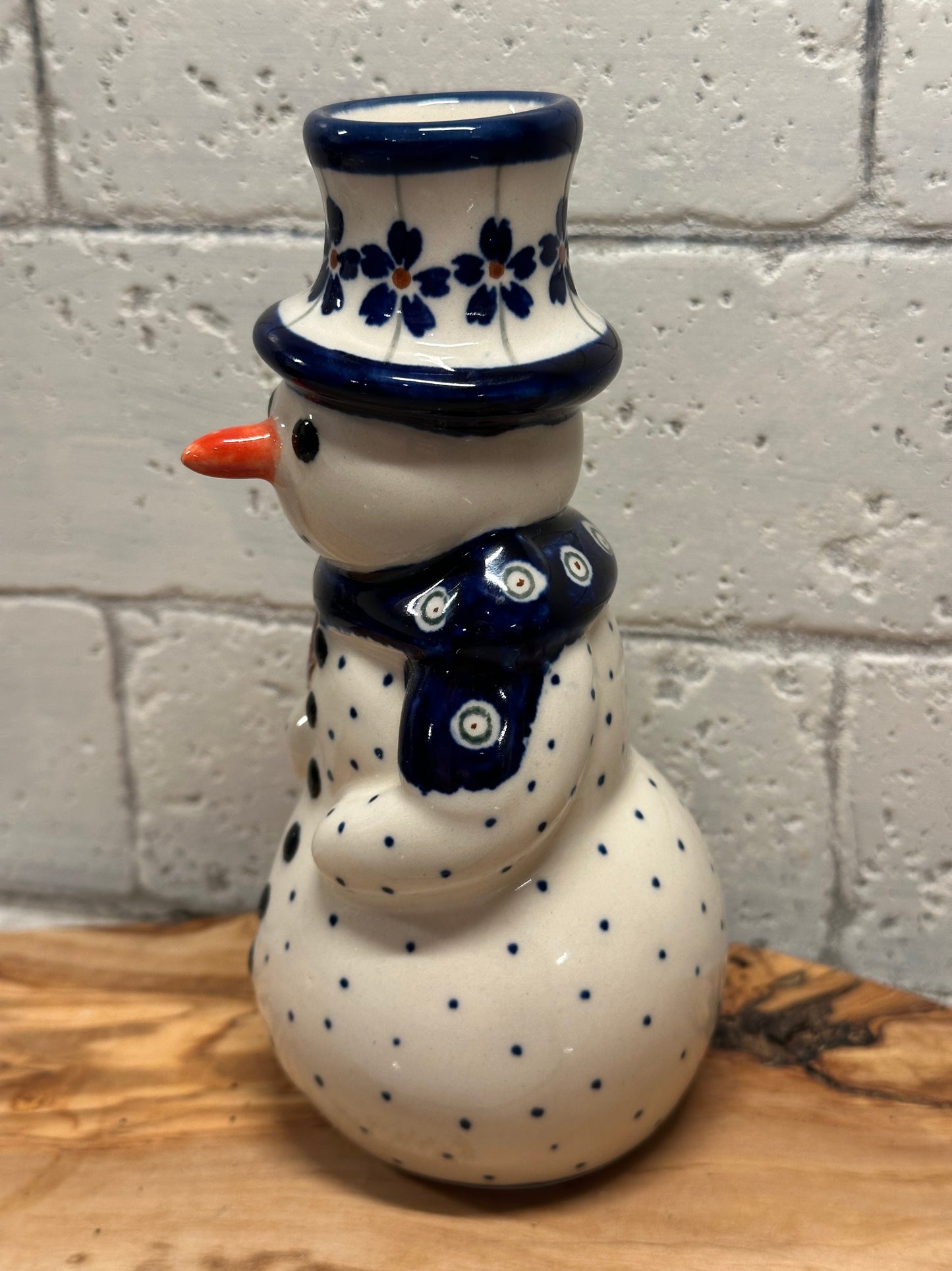 Zaklady Polish Pottery, Flowering Peacock, Snowman Candle Holder Figurine