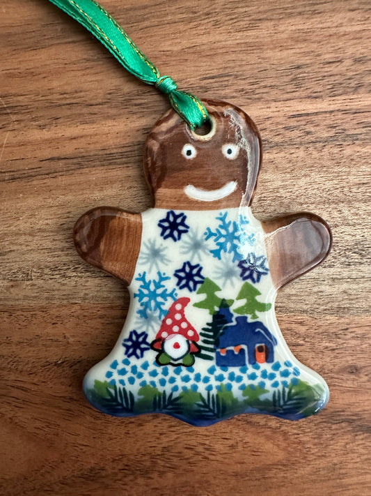 Galia Polish Pottery, Winter Gnomes Gingerbread Lady Ornament