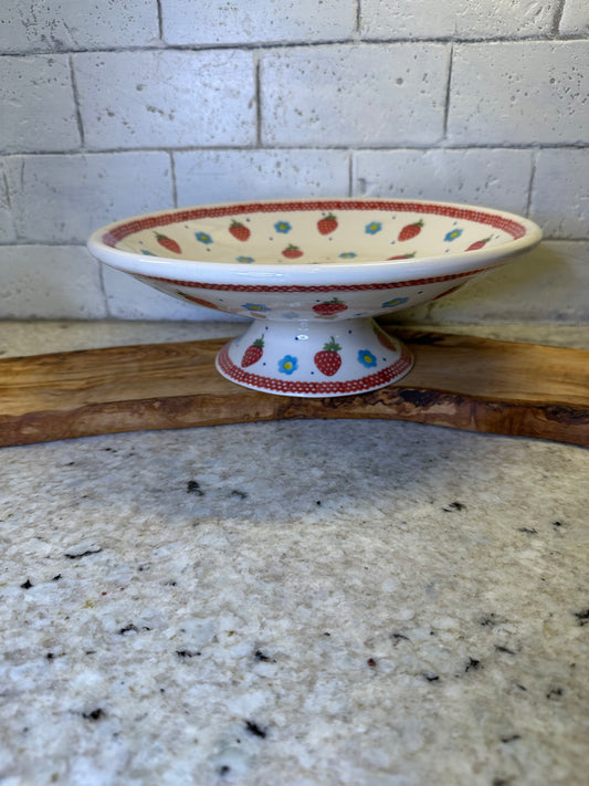 Ceramika Amfora Polish Pottery, Berry Patch, 10.5" Shallow Bowl on Pedestal