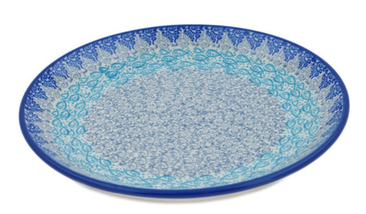 Ceramika Artystyczna Polish Pottery, Unikat Blue Lagoon Whimsy, 8" Plate