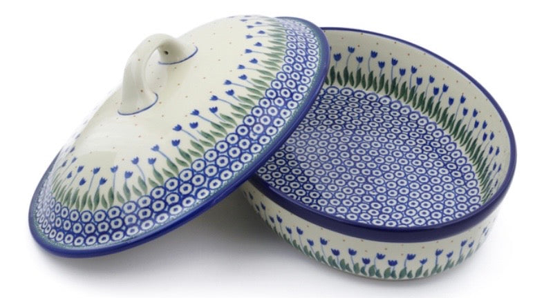 Ceramika Artystyczna, Water Tulip,  Oval Baker with Cover 12"