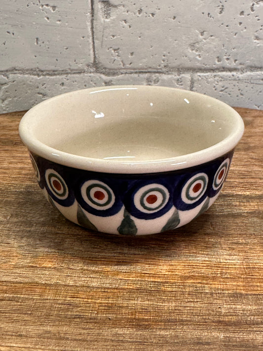 Zaklady Polish Pottery, Traditional Peacock Feather, Ramekin/Bowl, Preowned