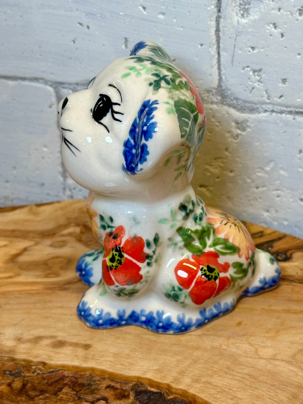 Kalich, Red and Yellow Floral, Dog Figurine