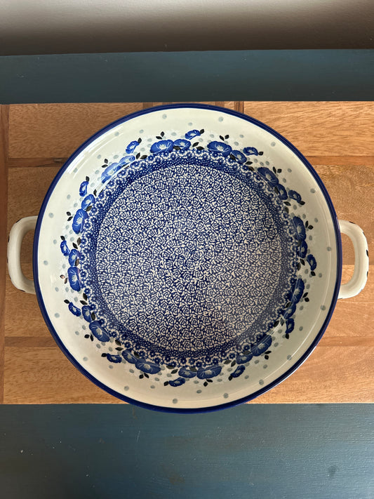 Ceramika Artystyczna Polish Pottery, Eternal Winter Collection, Round Handled Baker