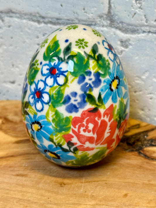 Kalich, Roses and Sky Blue, Cobalt, White Floral Egg 3"