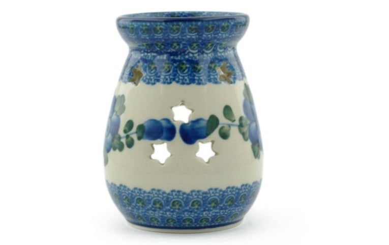 Ceramika Artystyczna Polish Pottery, Blue Poppies, Aroma Oil Burner Lamp
