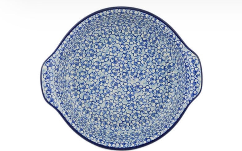Ceramika Artystyczna, Magical Blue,  Medium Round Baker with Handles 9"