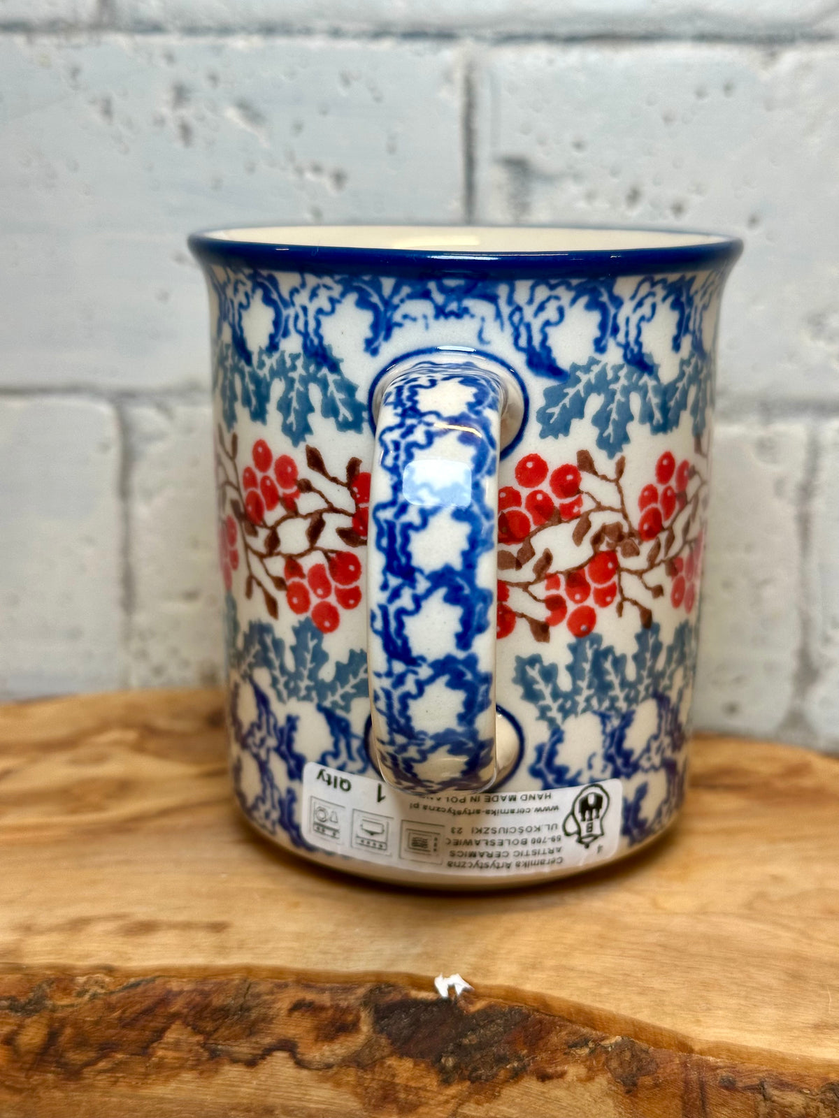 Ceramika Artystyczna, Red Berry Branch, Straight Mug 10 oz
