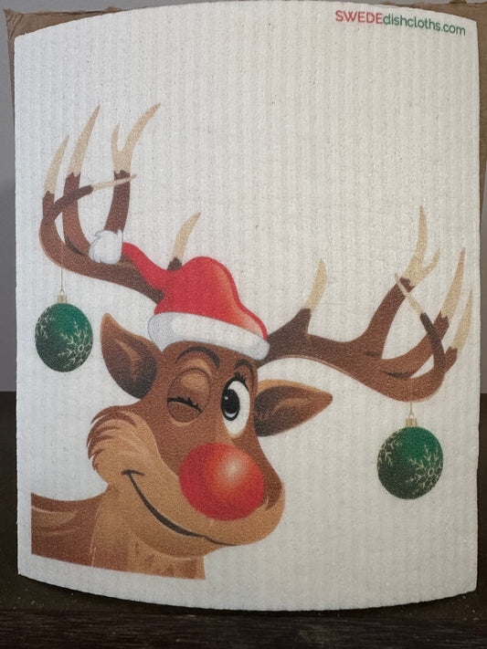 Swedish Dishcloth Christmas Winking Reindeer