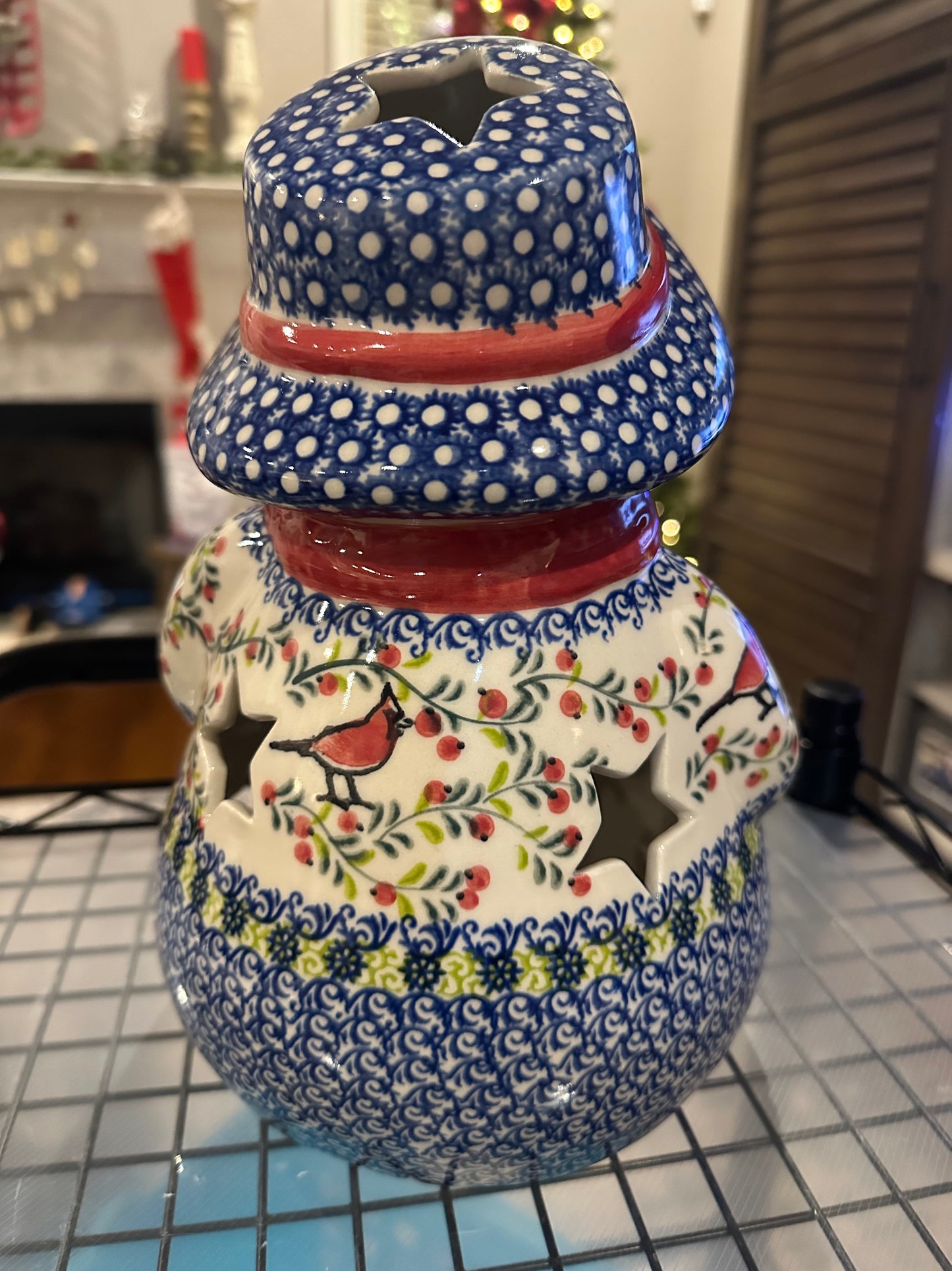 Vena Cardinal Tall Luminary Snowman